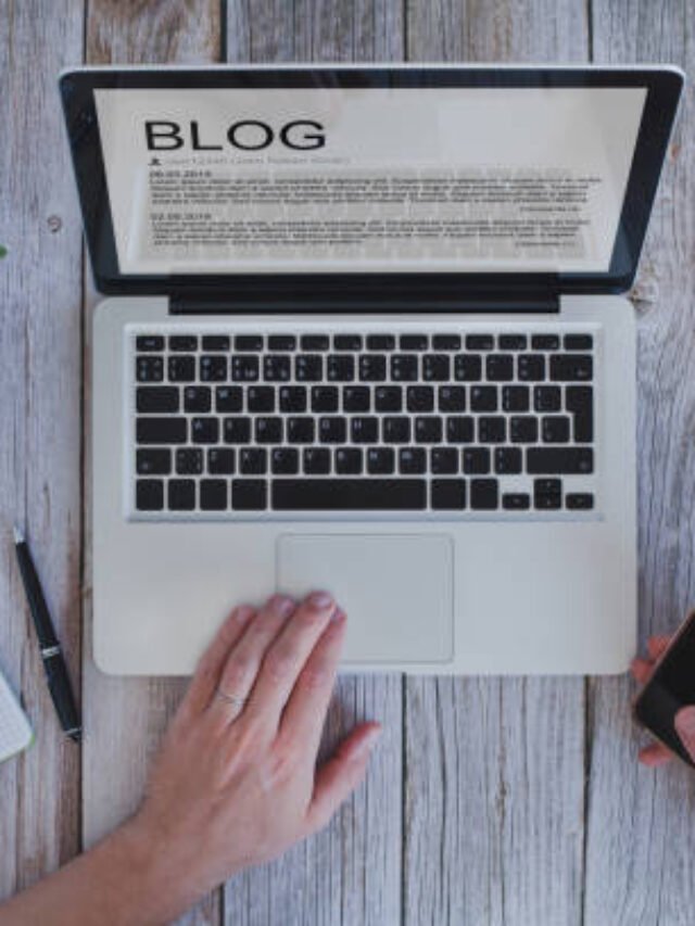 writing a blog, blogger influencer reading text on screen, social media